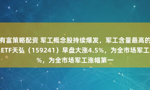 有富策略配资 军工概念股持续爆发，军工含量最高的航空航天ETF天弘（159241）早盘大涨4.5%，为全市场军工涨幅第一